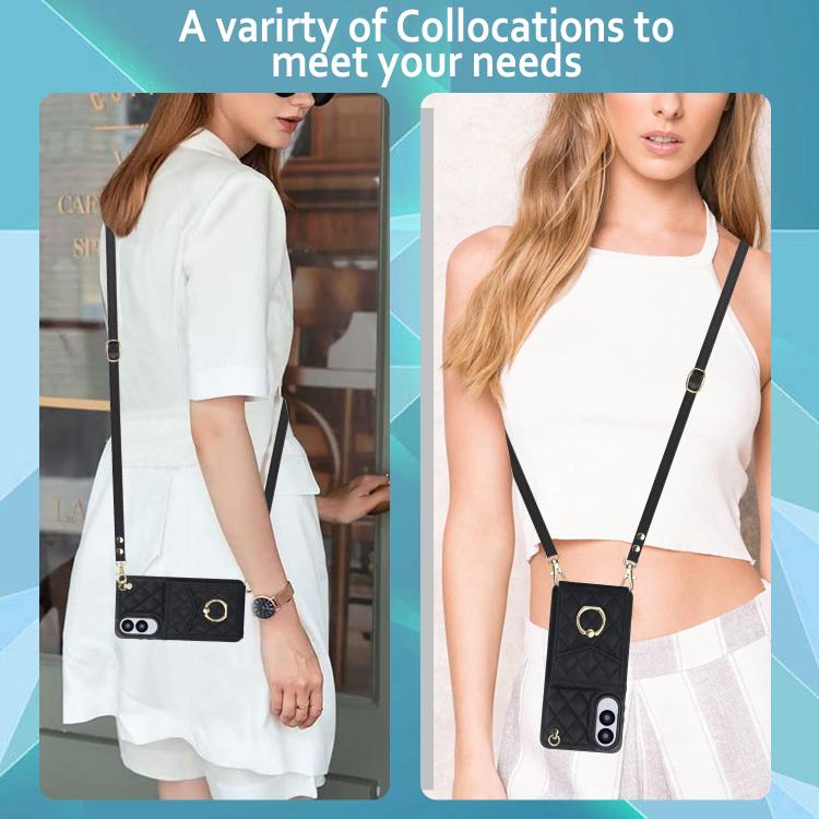 Custodia per telefono con borsa per carte a trama rombica con cordino lungo, For Samsung Galaxy S25 Edge 5G, For Samsung Galaxy S24 Ultra 5G, For Samsung Galaxy S24+ 5G