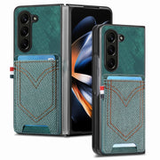 Custodia in denim con cover effetto pelle per Galaxy Z Fold5