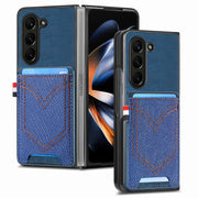 Custodia in denim con cover effetto pelle per Galaxy Z Fold5