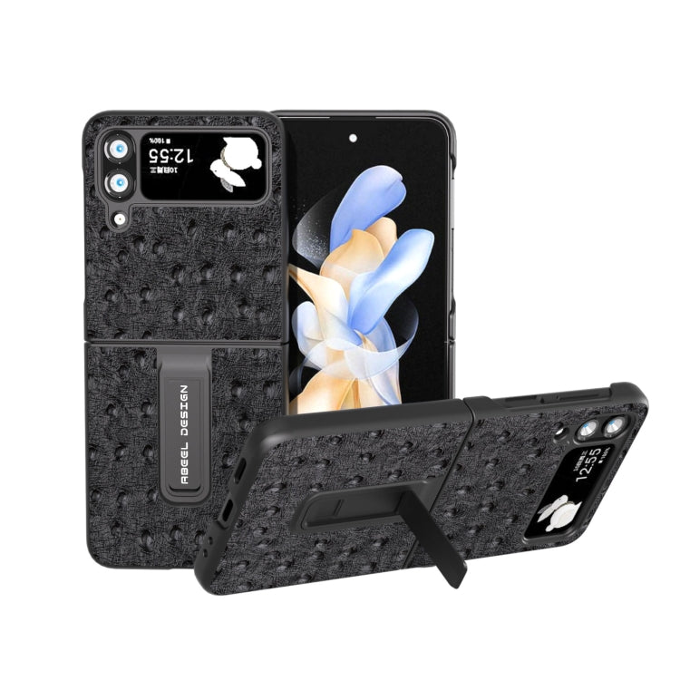 Custodia per telefono in vera pelle con trama di struzzo con supporto, For Samsung Galaxy Z Flip4