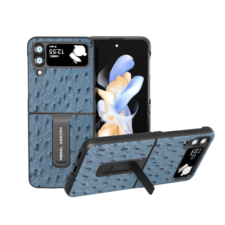 Custodia per telefono in vera pelle con trama di struzzo con supporto, For Samsung Galaxy Z Flip4