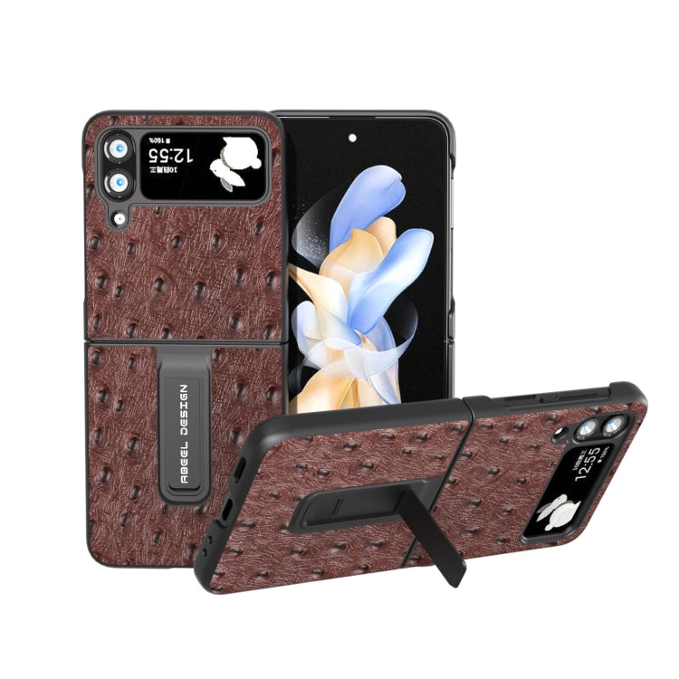 Custodia per telefono in vera pelle con trama di struzzo con supporto, For Samsung Galaxy Z Flip4