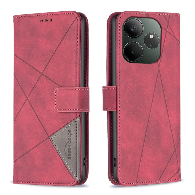 Custodia per telefono in pelle con struttura a rombo con fibbia magnetica, For Realme 13 Pro 5G / 13 Pro+ 5G, For Realme GT 6 / GT 6T, For Realme C61 / C63, For Realme 12+ 5G