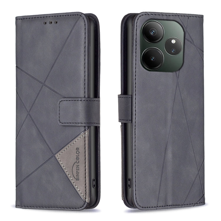 Custodia per telefono in pelle con struttura a rombo con fibbia magnetica, For Realme 13 Pro 5G / 13 Pro+ 5G, For Realme GT 6 / GT 6T, For Realme C61 / C63, For Realme 12+ 5G