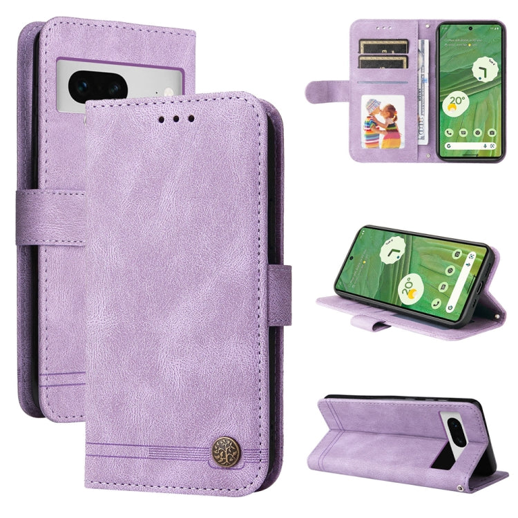 Custodia per telefono in pelle con bottone in metallo con albero della vita Skin Feel, For Google Pixel 8, For Google Pixel 7a, For Google Pixel 7 Pro, For Google Pixel  7