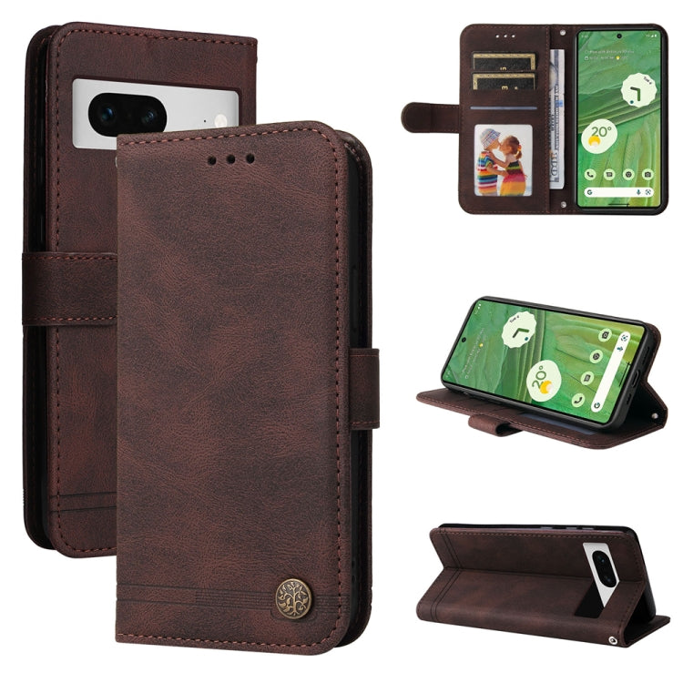 Custodia per telefono in pelle con bottone in metallo con albero della vita Skin Feel, For Google Pixel 8, For Google Pixel 7a, For Google Pixel 7 Pro, For Google Pixel  7