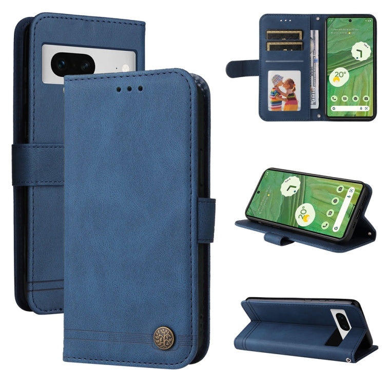 Custodia per telefono in pelle con bottone in metallo con albero della vita Skin Feel, For Google Pixel 8, For Google Pixel 7a, For Google Pixel 7 Pro, For Google Pixel  7