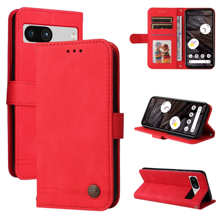 Custodia per telefono in pelle con bottone in metallo con albero della vita Skin Feel, For Google Pixel 8, For Google Pixel 7a, For Google Pixel 7 Pro, For Google Pixel  7