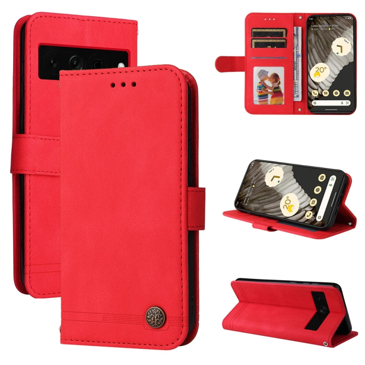 Custodia per telefono in pelle con bottone in metallo con albero della vita Skin Feel, For Google Pixel 8, For Google Pixel 7a, For Google Pixel 7 Pro, For Google Pixel  7