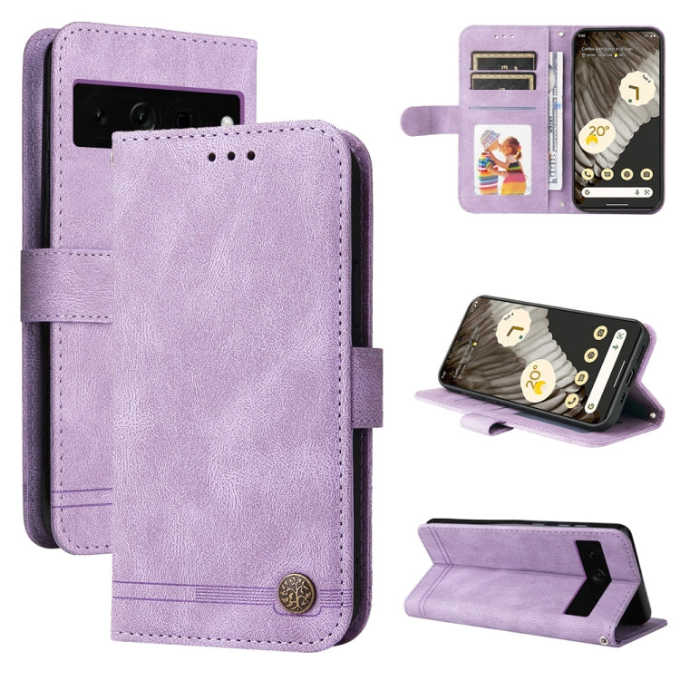 Custodia per telefono in pelle con bottone in metallo con albero della vita Skin Feel, For Google Pixel 8, For Google Pixel 7a, For Google Pixel 7 Pro, For Google Pixel  7