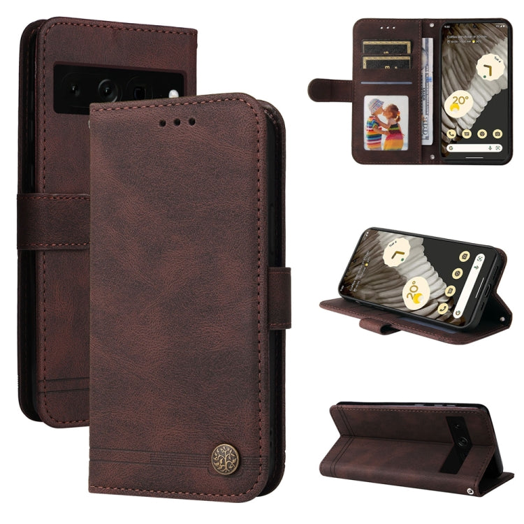 Custodia per telefono in pelle con bottone in metallo con albero della vita Skin Feel, For Google Pixel 8, For Google Pixel 7a, For Google Pixel 7 Pro, For Google Pixel  7