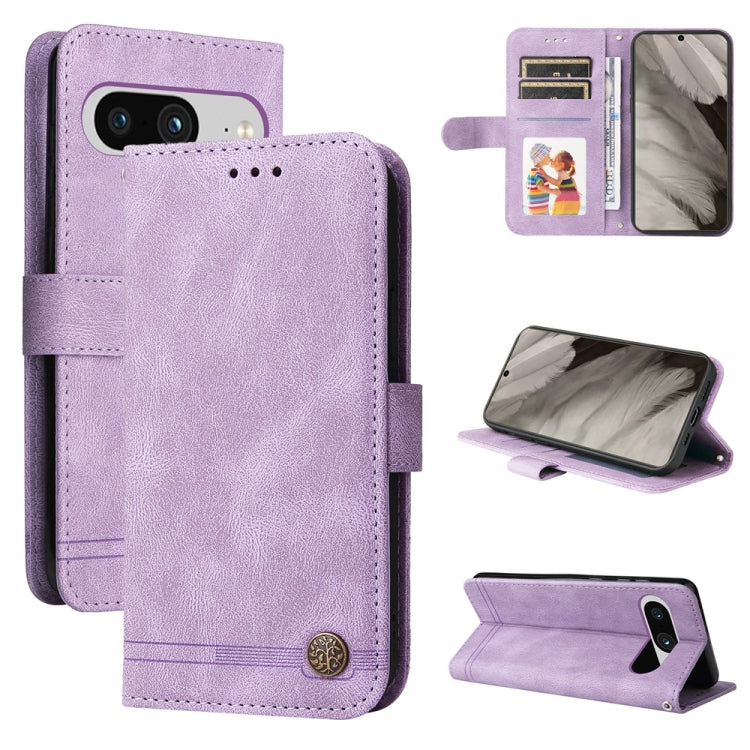 Custodia per telefono in pelle con bottone in metallo con albero della vita Skin Feel, For Google Pixel 8, For Google Pixel 7a, For Google Pixel 7 Pro, For Google Pixel  7