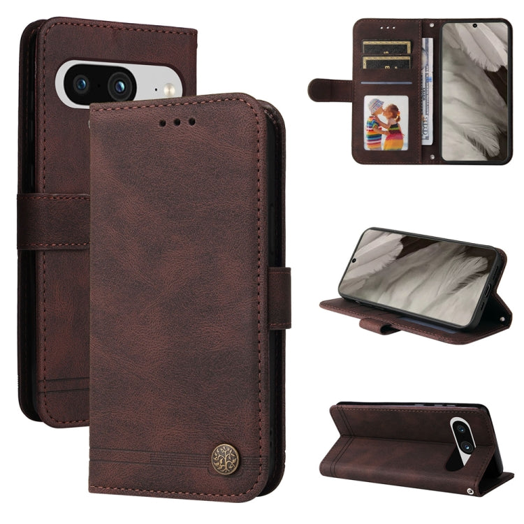 Custodia per telefono in pelle con bottone in metallo con albero della vita Skin Feel, For Google Pixel 8, For Google Pixel 7a, For Google Pixel 7 Pro, For Google Pixel  7