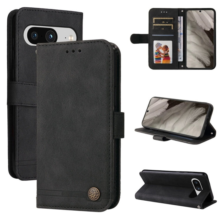 Custodia per telefono in pelle con bottone in metallo con albero della vita Skin Feel, For Google Pixel 8, For Google Pixel 7a, For Google Pixel 7 Pro, For Google Pixel  7