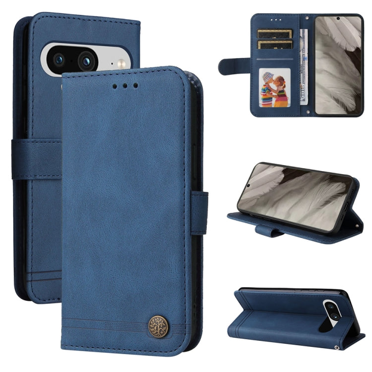 Custodia per telefono in pelle con bottone in metallo con albero della vita Skin Feel, For Google Pixel 8, For Google Pixel 7a, For Google Pixel 7 Pro, For Google Pixel  7