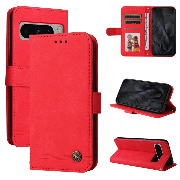 Custodia per telefono in pelle con bottone in metallo con albero della vita Skin Feel, For Google Pixel 9 Pro, For Google Pixel 9, For Google Pixel 8a, For Google Pixel 8 Pro