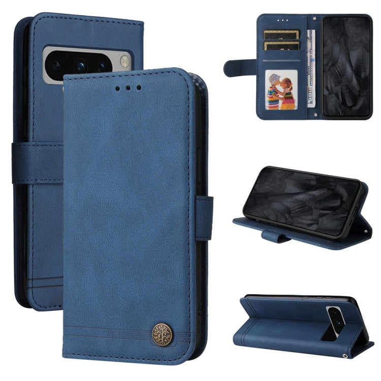 Custodia per telefono in pelle con bottone in metallo con albero della vita Skin Feel, For Google Pixel 9 Pro, For Google Pixel 9, For Google Pixel 8a, For Google Pixel 8 Pro