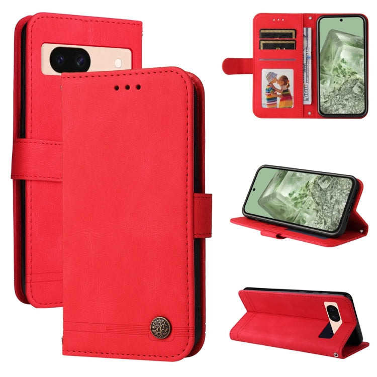 Custodia per telefono in pelle con bottone in metallo con albero della vita Skin Feel, For Google Pixel 9 Pro, For Google Pixel 9, For Google Pixel 8a, For Google Pixel 8 Pro