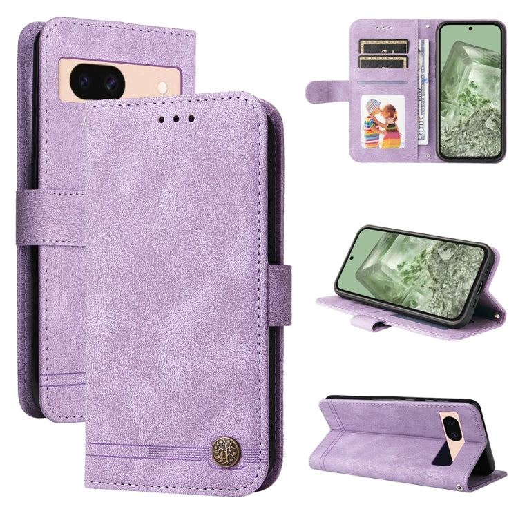 Custodia per telefono in pelle con bottone in metallo con albero della vita Skin Feel, For Google Pixel 9 Pro, For Google Pixel 9, For Google Pixel 8a, For Google Pixel 8 Pro