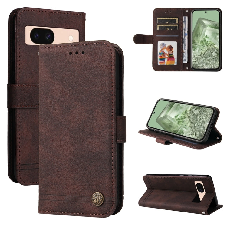 Custodia per telefono in pelle con bottone in metallo con albero della vita Skin Feel, For Google Pixel 9 Pro, For Google Pixel 9, For Google Pixel 8a, For Google Pixel 8 Pro