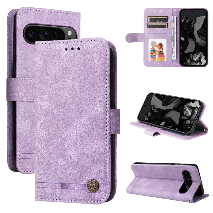 Custodia per telefono in pelle con bottone in metallo con albero della vita Skin Feel, For Google Pixel 9 Pro, For Google Pixel 9, For Google Pixel 8a, For Google Pixel 8 Pro