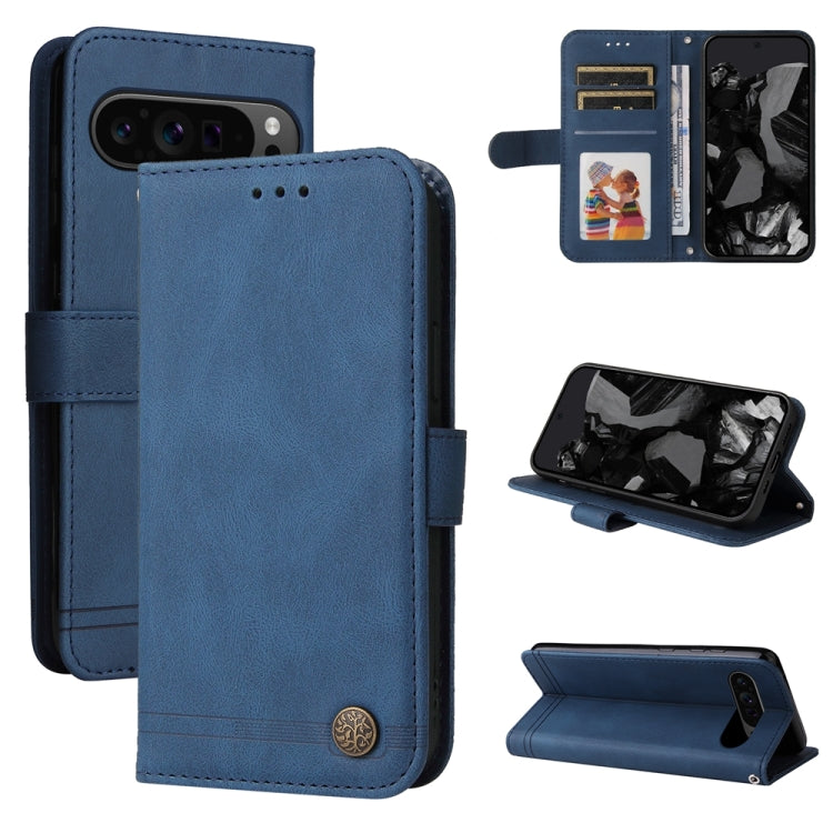Custodia per telefono in pelle con bottone in metallo con albero della vita Skin Feel, For Google Pixel 9 Pro, For Google Pixel 9, For Google Pixel 8a, For Google Pixel 8 Pro
