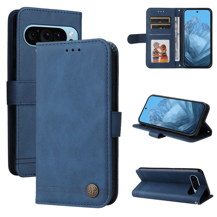 Custodia per telefono in pelle con bottone in metallo con albero della vita Skin Feel, For Google Pixel 9 Pro, For Google Pixel 9, For Google Pixel 8a, For Google Pixel 8 Pro
