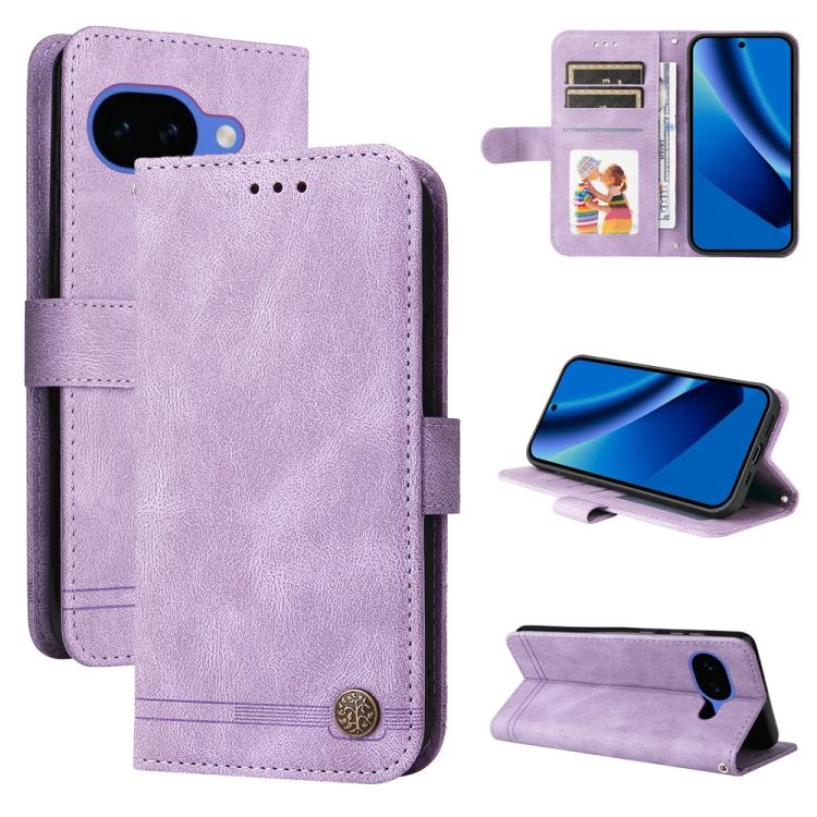Custodia per telefono in pelle con bottone in metallo con albero della vita Skin Feel, For Google Pixel 11 Pro XL, For Google Pixel 11 / Pixel 11 Pro, For Google Pixel 10a, For Google Pixel 9a