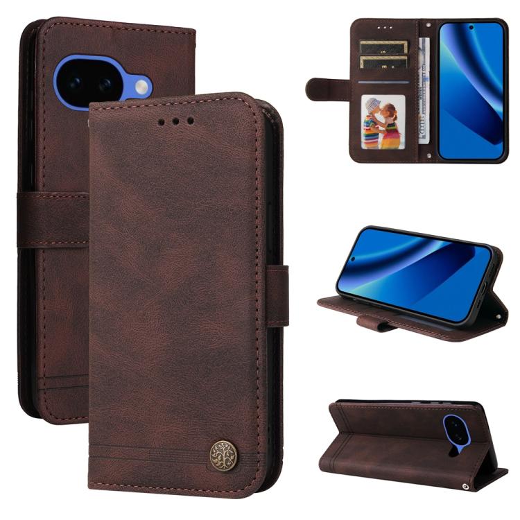 Custodia per telefono in pelle con bottone in metallo con albero della vita Skin Feel, For Google Pixel 11 Pro XL, For Google Pixel 11 / Pixel 11 Pro, For Google Pixel 10a, For Google Pixel 9a