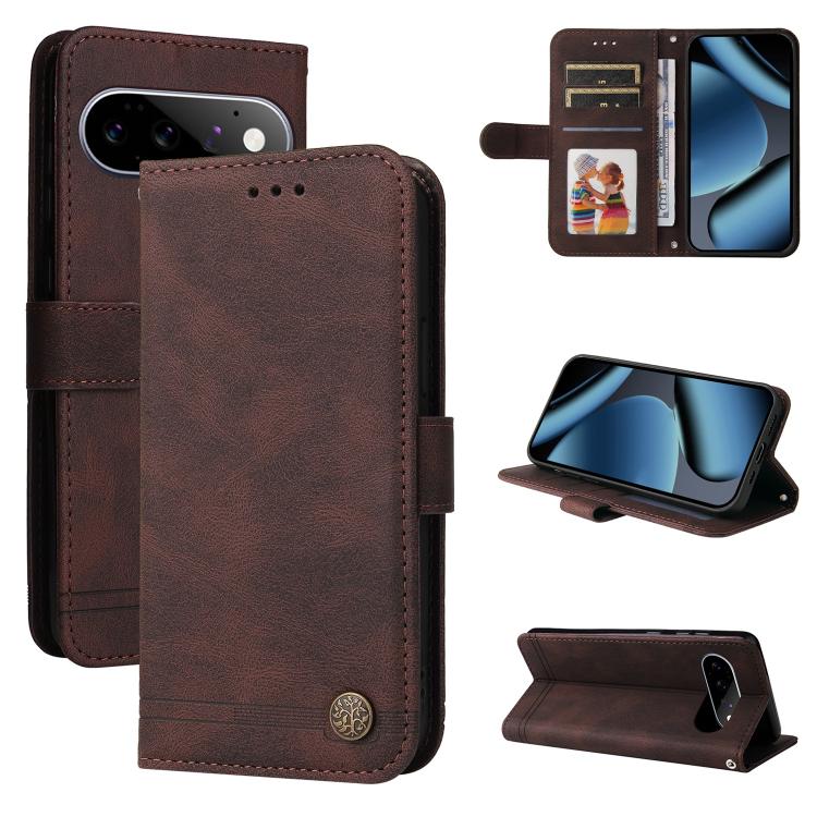 Custodia per telefono in pelle con bottone in metallo con albero della vita Skin Feel, For Google Pixel 11 Pro XL, For Google Pixel 11 / Pixel 11 Pro, For Google Pixel 10a, For Google Pixel 9a