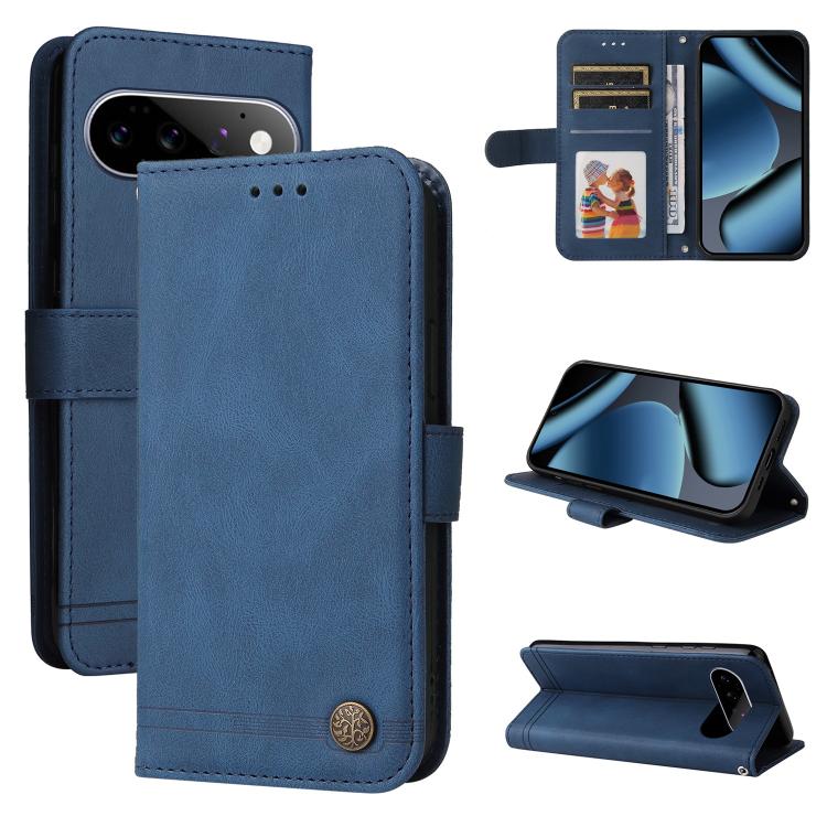 Custodia per telefono in pelle con bottone in metallo con albero della vita Skin Feel, For Google Pixel 11 Pro XL, For Google Pixel 11 / Pixel 11 Pro, For Google Pixel 10a, For Google Pixel 9a