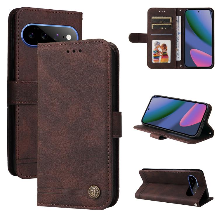 Custodia per telefono in pelle con bottone in metallo con albero della vita Skin Feel, For Google Pixel 11 Pro XL, For Google Pixel 11 / Pixel 11 Pro, For Google Pixel 10a, For Google Pixel 9a