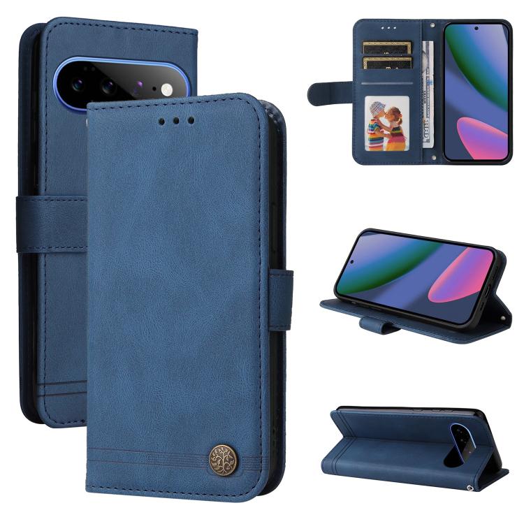 Custodia per telefono in pelle con bottone in metallo con albero della vita Skin Feel, For Google Pixel 11 Pro XL, For Google Pixel 11 / Pixel 11 Pro, For Google Pixel 10a, For Google Pixel 9a