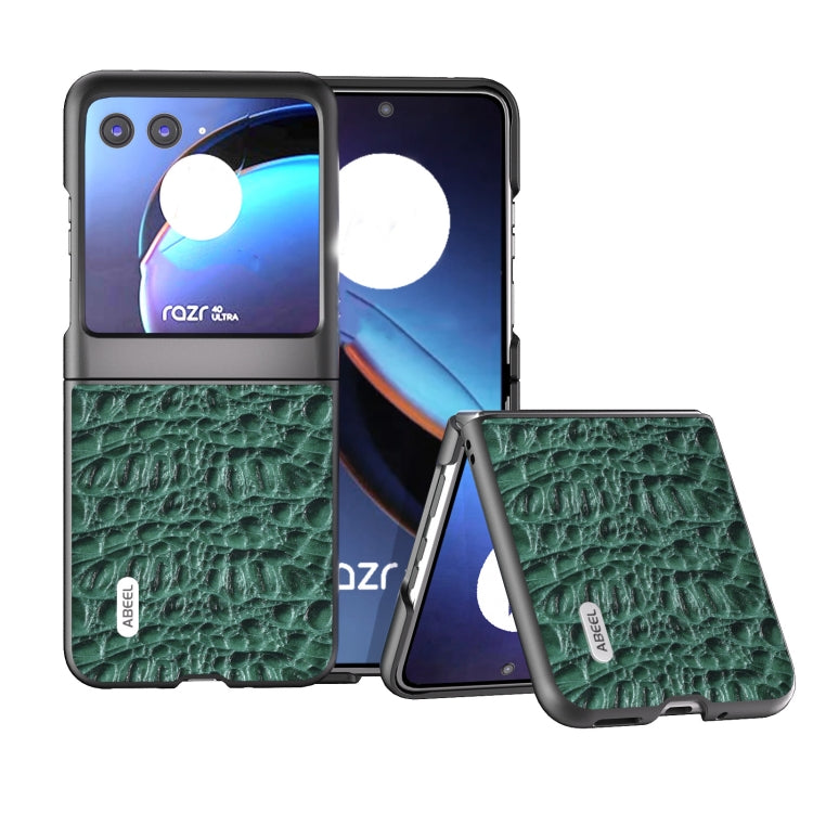 ABEEL Custodia per telefono con baldacchino in vera pelle con bordo nero, For Motorola Razr 40 Ultra