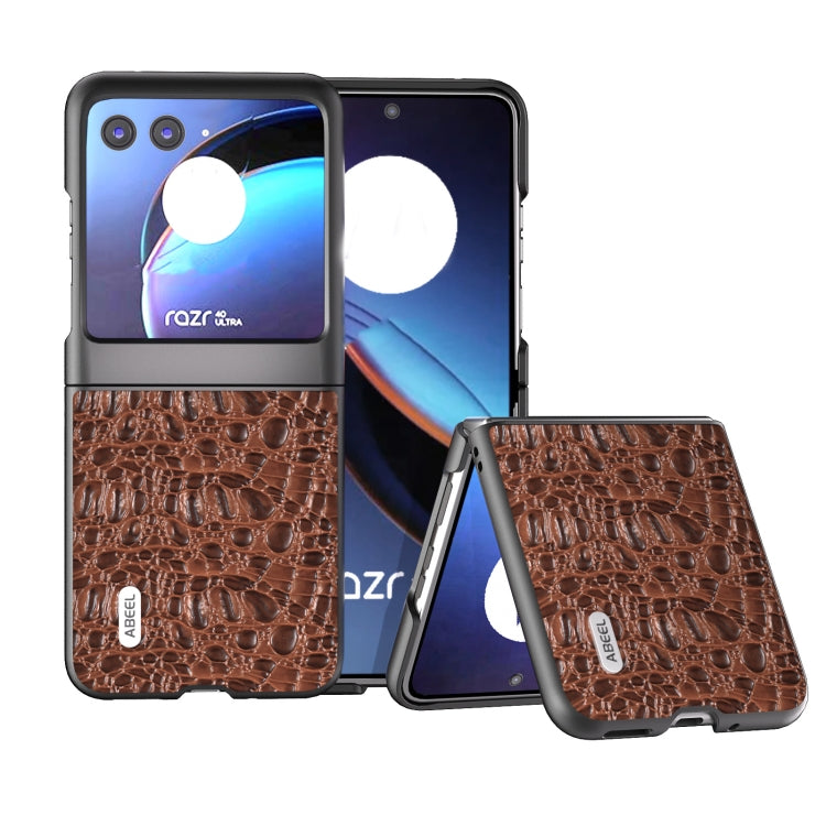 ABEEL Custodia per telefono con baldacchino in vera pelle con bordo nero, For Motorola Razr 40 Ultra