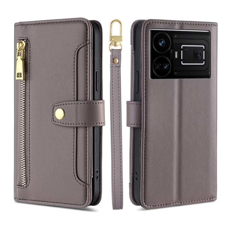 Custodia per telefono in pelle con portafoglio con cerniera a tracolla Lite Sheep Texture, For Realme GT5 Pro 5G, For Realme 11 4G, For Realme GT5 240W, For Realme GT5