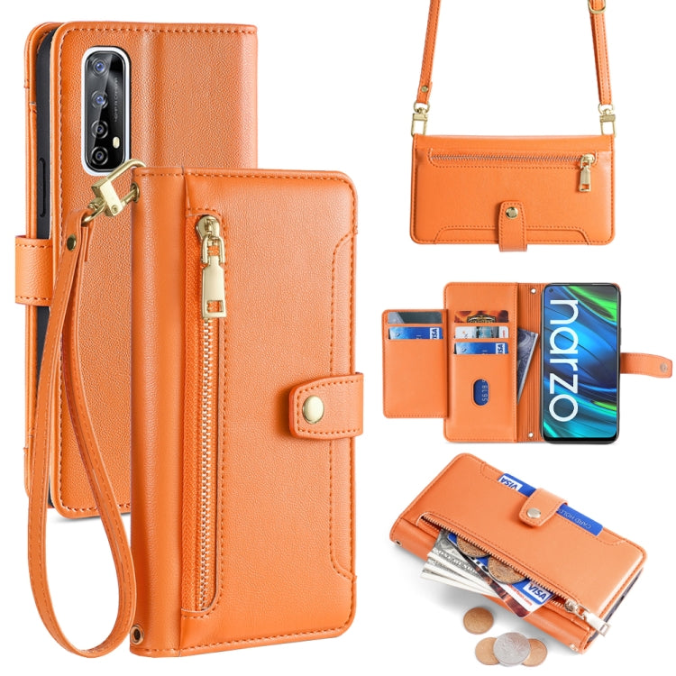 Custodia per telefono in pelle con portafoglio con cerniera a tracolla Lite Sheep Texture, For Realme 8 / 8 Pro, For Realme C20, For Realme C12 / Narzo 20, For Realme 7 / Narzo 20 Pro