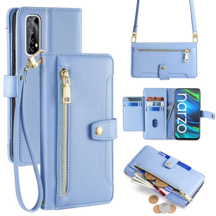 Custodia per telefono in pelle con portafoglio con cerniera a tracolla Lite Sheep Texture, For Realme 8 / 8 Pro, For Realme C20, For Realme C12 / Narzo 20, For Realme 7 / Narzo 20 Pro