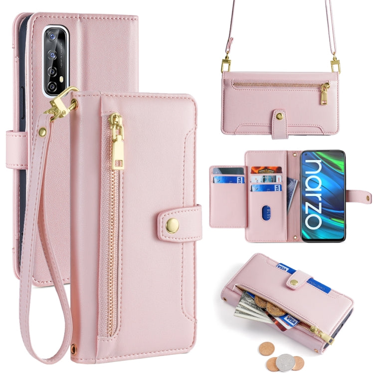 Custodia per telefono in pelle con portafoglio con cerniera a tracolla Lite Sheep Texture, For Realme 8 / 8 Pro, For Realme C20, For Realme C12 / Narzo 20, For Realme 7 / Narzo 20 Pro