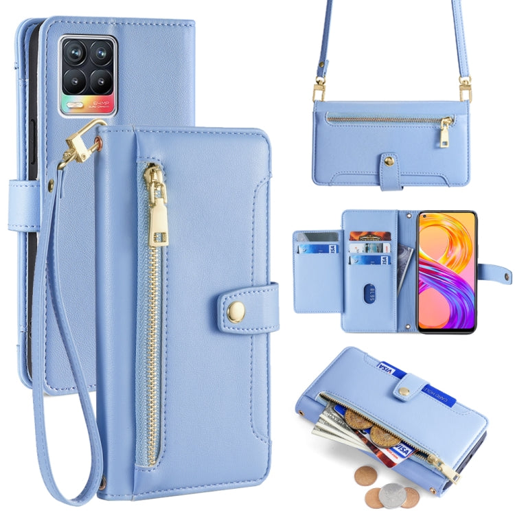 Custodia per telefono in pelle con portafoglio con cerniera a tracolla Lite Sheep Texture, For Realme 8 / 8 Pro, For Realme C20, For Realme C12 / Narzo 20, For Realme 7 / Narzo 20 Pro