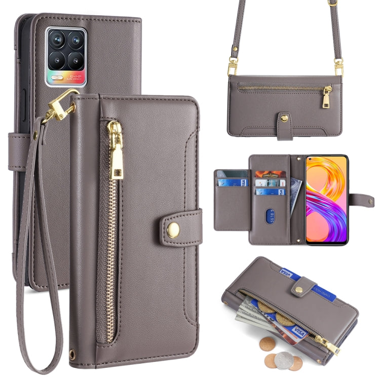 Custodia per telefono in pelle con portafoglio con cerniera a tracolla Lite Sheep Texture, For Realme 8 / 8 Pro, For Realme C20, For Realme C12 / Narzo 20, For Realme 7 / Narzo 20 Pro