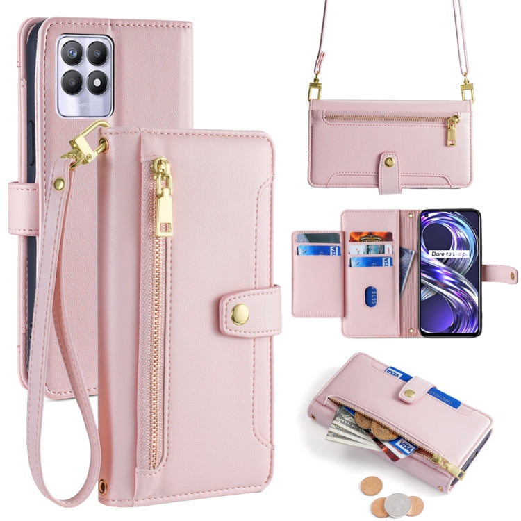 Custodia per telefono in pelle con portafoglio con cerniera a tracolla Lite Sheep Texture, For Realme 8i, For Realme GT Neo 2 5G, For Realme GT Master, For Realme C21Y