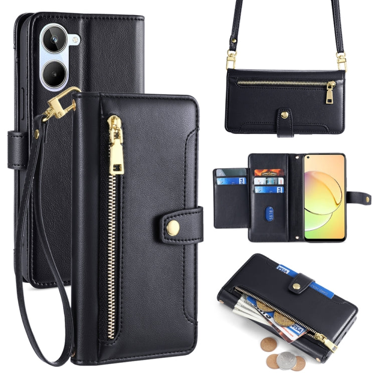 Custodia per telefono in pelle con portafoglio con cerniera a tracolla Lite Sheep Texture, For Realme 10 Pro 5G, For Realme 10 Pro+ 5G, For Realme 10 4G, For Realme C33 4G