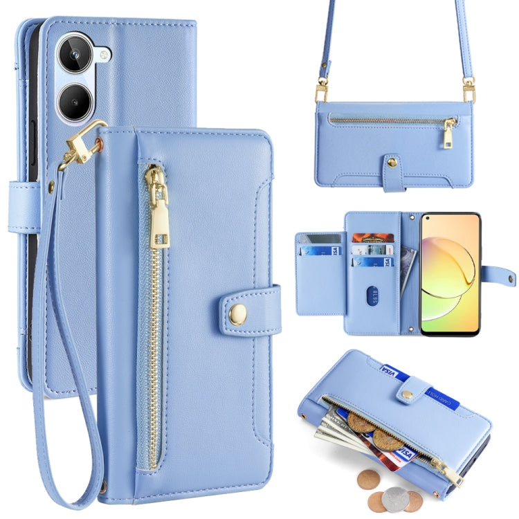 Custodia per telefono in pelle con portafoglio con cerniera a tracolla Lite Sheep Texture, For Realme 10 Pro 5G, For Realme 10 Pro+ 5G, For Realme 10 4G, For Realme C33 4G
