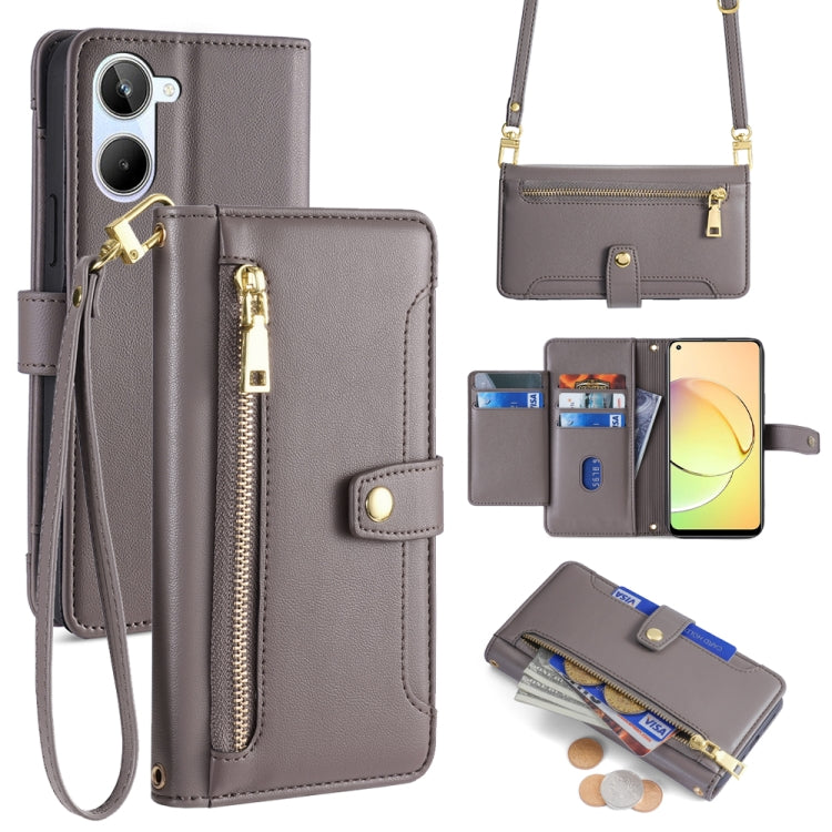 Custodia per telefono in pelle con portafoglio con cerniera a tracolla Lite Sheep Texture, For Realme 10 Pro 5G, For Realme 10 Pro+ 5G, For Realme 10 4G, For Realme C33 4G