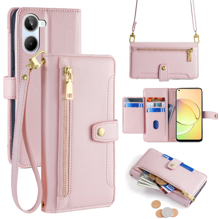 Custodia per telefono in pelle con portafoglio con cerniera a tracolla Lite Sheep Texture, For Realme 10 Pro 5G, For Realme 10 Pro+ 5G, For Realme 10 4G, For Realme C33 4G