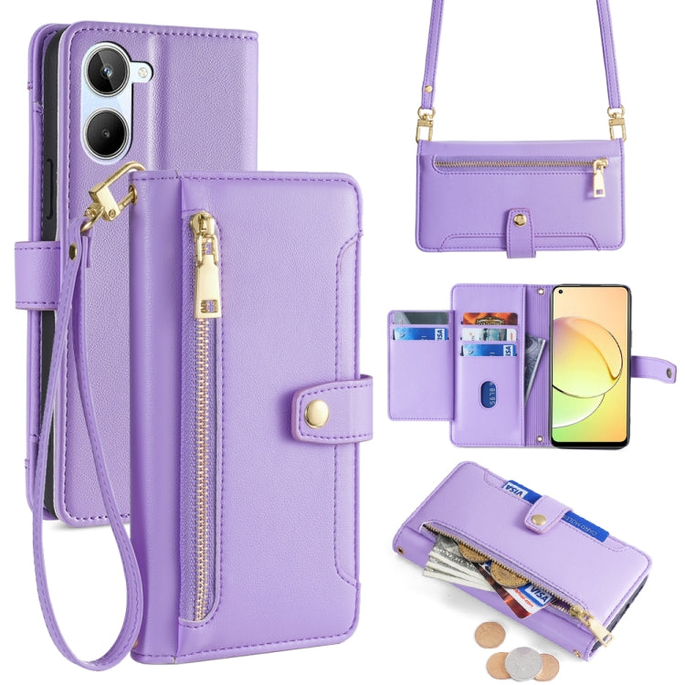 Custodia per telefono in pelle con portafoglio con cerniera a tracolla Lite Sheep Texture, For Realme 10 Pro 5G, For Realme 10 Pro+ 5G, For Realme 10 4G, For Realme C33 4G
