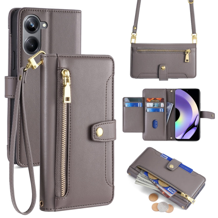 Custodia per telefono in pelle con portafoglio con cerniera a tracolla Lite Sheep Texture, For Realme 10 Pro 5G, For Realme 10 Pro+ 5G, For Realme 10 4G, For Realme C33 4G
