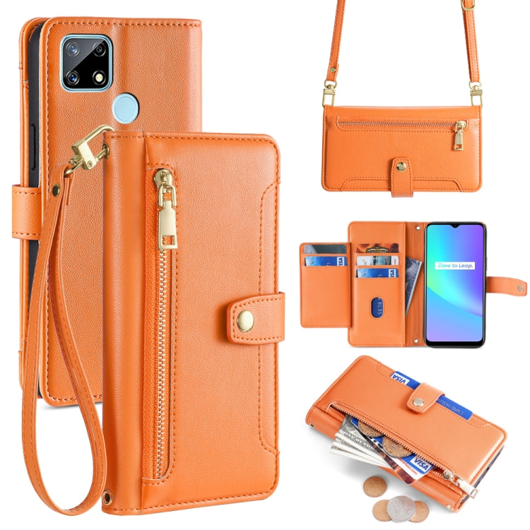 Custodia per telefono in pelle con portafoglio con cerniera a tracolla Lite Sheep Texture, For Realme 8 / 8 Pro, For Realme C20, For Realme C12 / Narzo 20, For Realme 7 / Narzo 20 Pro