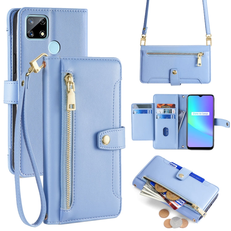 Custodia per telefono in pelle con portafoglio con cerniera a tracolla Lite Sheep Texture, For Realme 8 / 8 Pro, For Realme C20, For Realme C12 / Narzo 20, For Realme 7 / Narzo 20 Pro